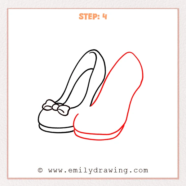 how to draw a high heels - A step-by-step tutorial on how to draw high heels, adding the full outline of a second shoe and its platform sole beside the first finished heel.